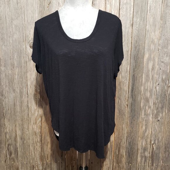 Old Navy M Women's Slub Tee Top Black Short Sleeve Oversized Casual - Picture 1 of 5